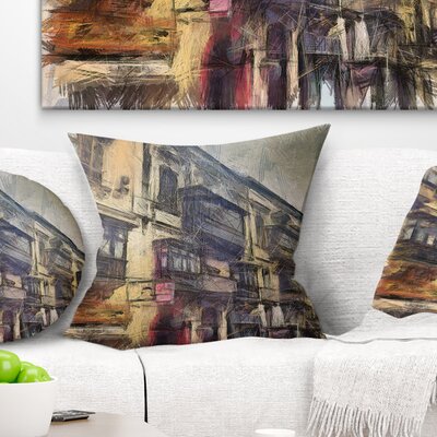 Cityscape Old City Street Watercolor Painting Pillow -  Design Art, CU13889-16-16