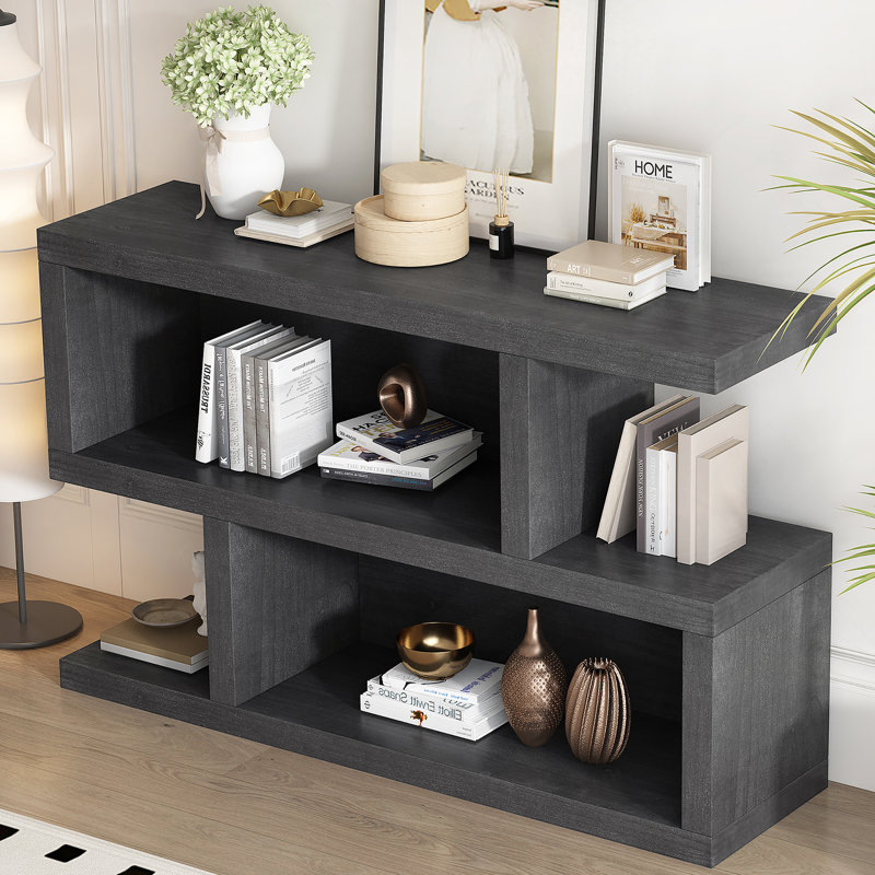 Retro Console Table with Symmetrical 2-Tier Open Shelf for Entryway and Living Room, Black