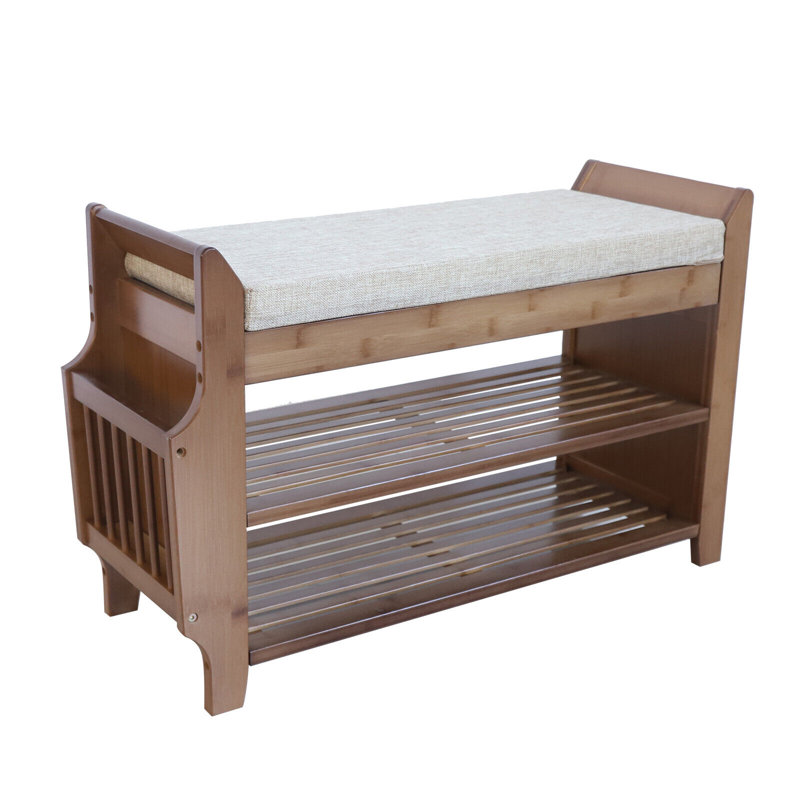 2-Tier Bamboo Shoes Rack Storage Bench With Soft Seat