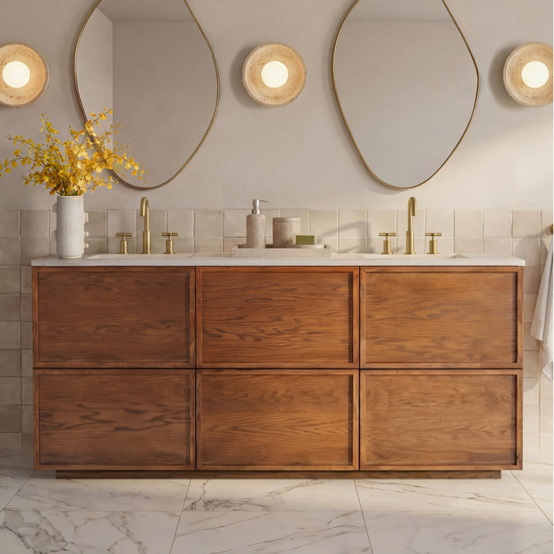 Zeus 72" Double Sink Vanity, Medium Oak