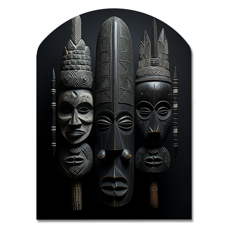 Masque africain - Masque africain, art mural en métal, reproduction d'art asymétrique grise, H 34 po x l 25 po