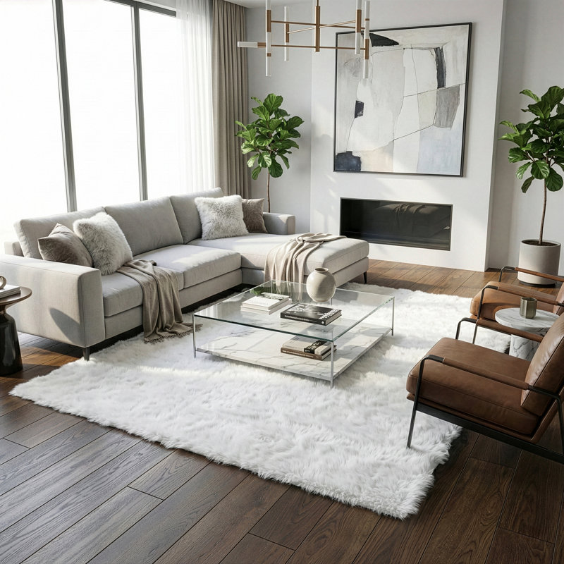 Malissie Faux Fur Indoor Rug, Rectangle 4'10" x 7'
