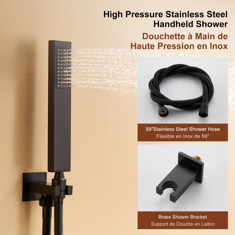 Matte Black Thermostatic Shower System with Handheld Spray and Body Jets