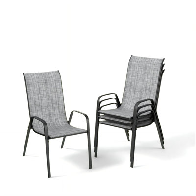 All-Weather Stackable Patio Chairs, Durable Textilene Fabric with Armrests, Sturdy Metal Frame, Ergonomic Quick-Dry Outdoor Dining Chairs for Backyard & Poolside(Gray, 4pcs)