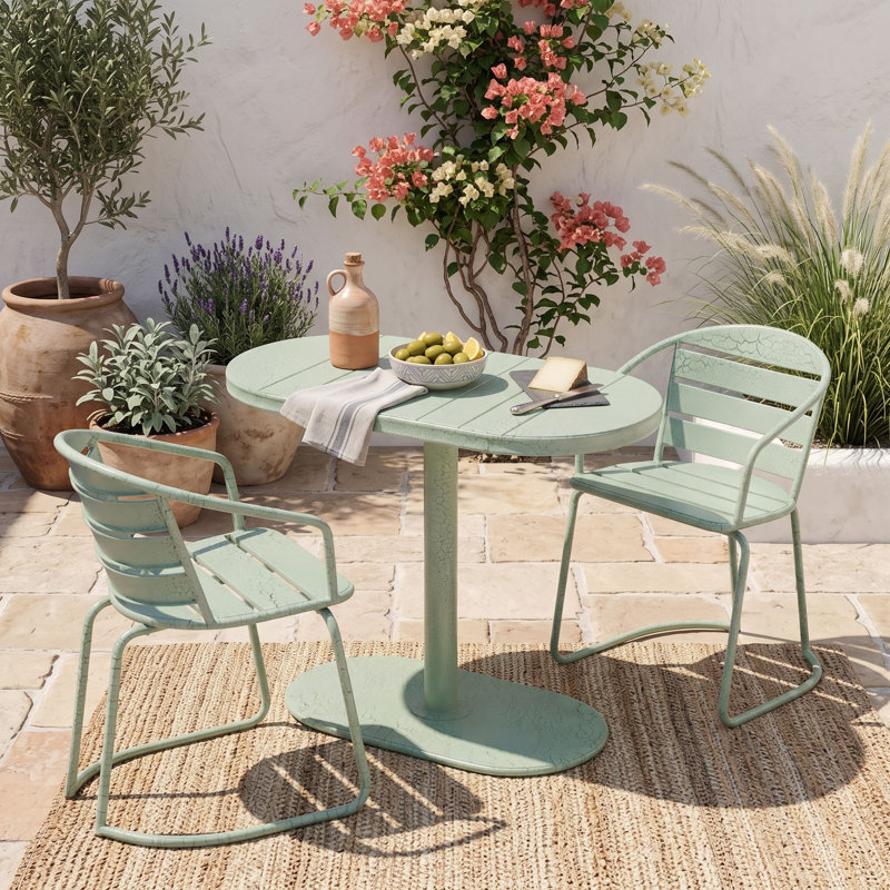 Ensemble de salle à manger d'extérieur 3 pièces, table de patio et 2 chaises Modern, Green