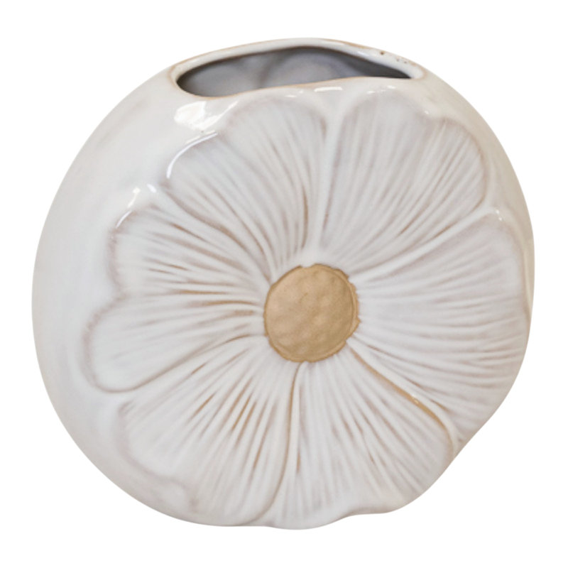 Natural Ceramic Vase with Embossed Flower Design
