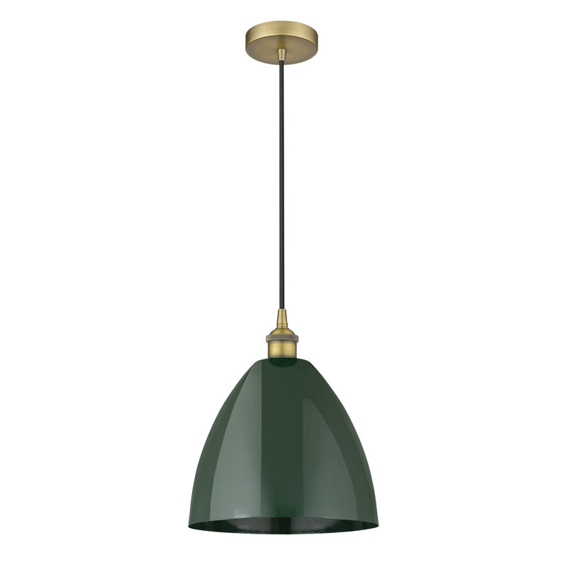 1 - Light Single Drop Pendant Pendant, Brushed Brass, Green, 14.75" H x 12" W x 12" D
