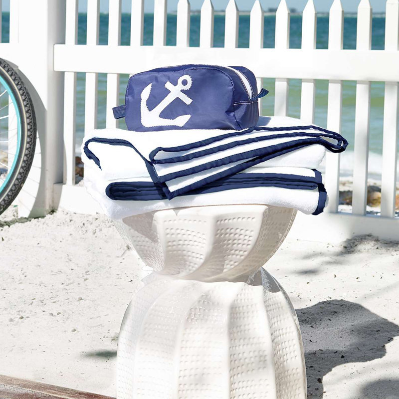 Signature Banded Washcloth, White/Indigo