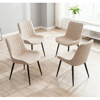 Beige Linen-cotton Dining Chairs With Metal Legs, Set Of 4 by Latitude Run