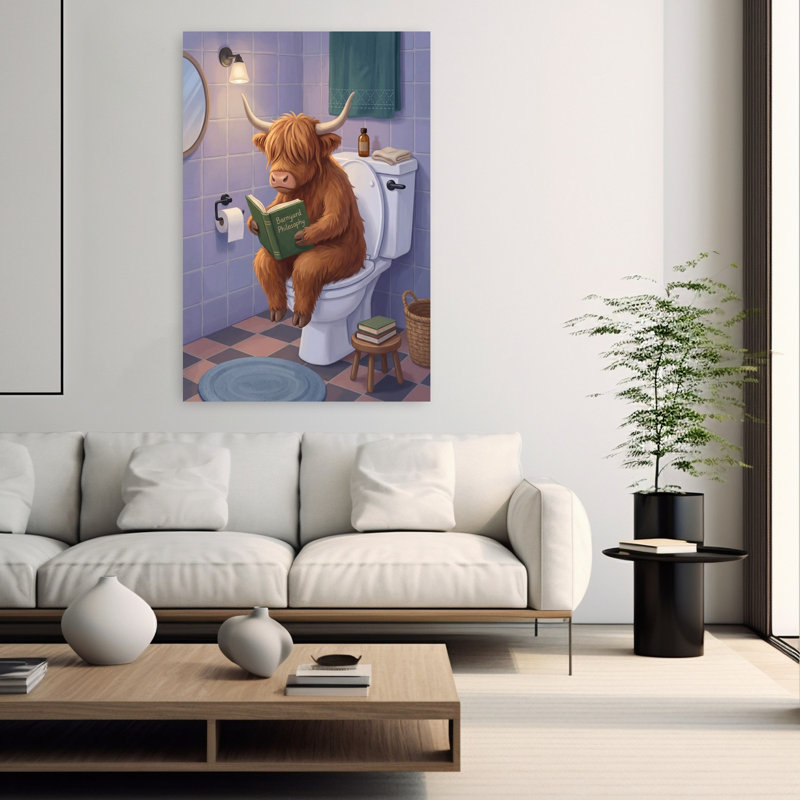Highland Cow Reading Philosophy by Andreas Magnusson - Wrapped Canvas Print, 152.4 cm H x 101.6 cm W