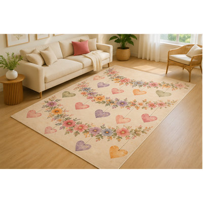 Tapis suspendu « ultra-léger » 152 x 213 cm à motif floral en forme de cœur, idéal pour le salon. Tapis d'intérieur doux à poils courts avec envers antidérapant en silicone, tapis décoratif pour chambre, chambre d'enfant, chambre d'enfant et animaux de compagnie.