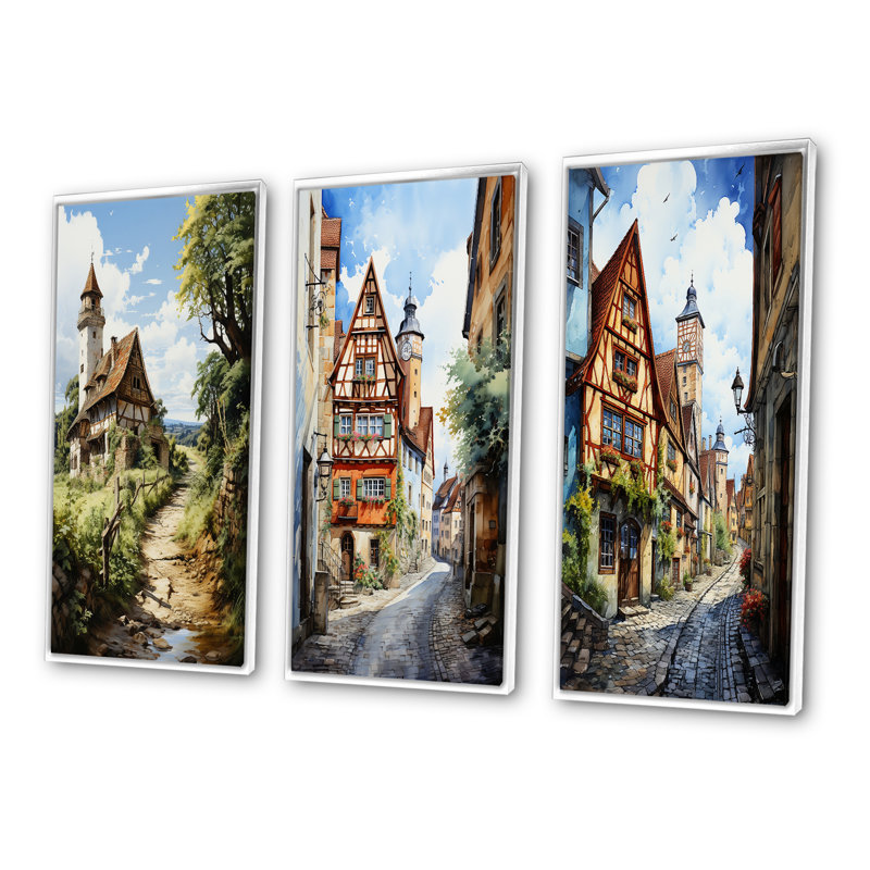 "Allemagne campagne" 3 pièces sur toile, H 40 po x l 60 po, Cadre blanc