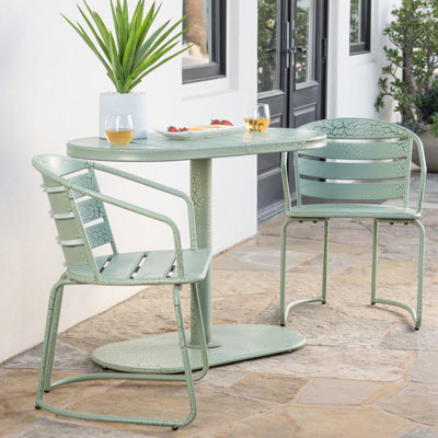 Élégant bistro de jardin - Fer, finition sarcelle mat, 2 chaises et une table pour le jardin sarcelle, complète les espaces extérieurs, ovale