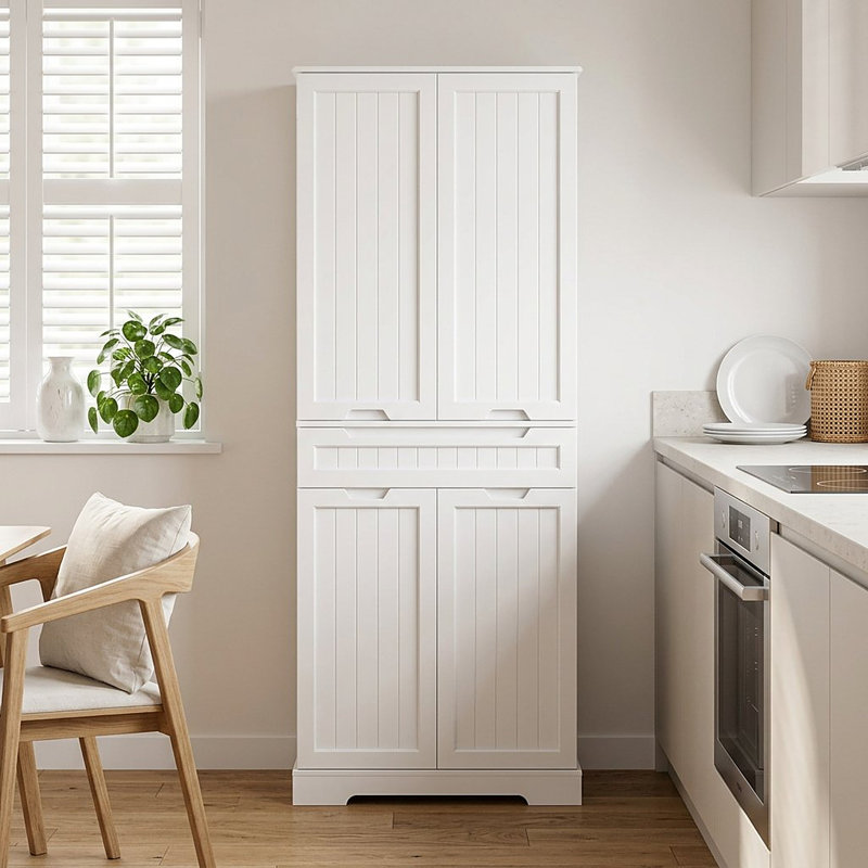  Armoire de cuisine autoportante 71 po Nahid avec 4 portes, 1 tiroir et tablettes réglables H ， Conception anti-basculement