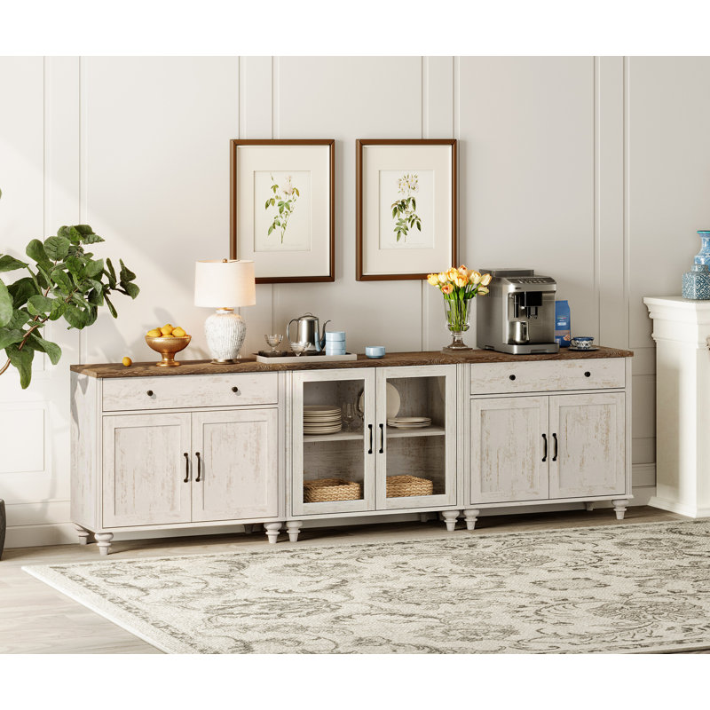 Scarlett 101.5" W Solid and Manufactured Wood Sideboard , Rustic White/Brown