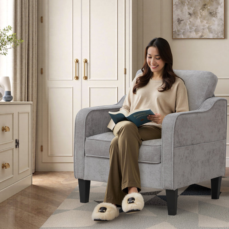 Mid-Century Accent Chairs Featuring Removable Cushions, Light Gray