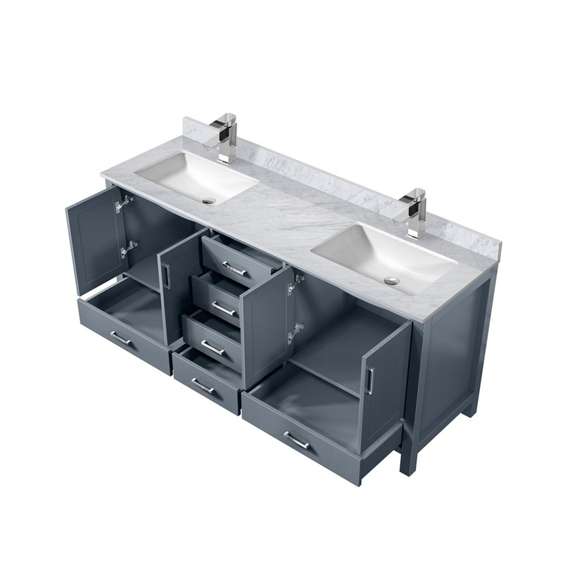 Ensemble de meuble-lavabo double avec plateau en marbre et robinet, Gris foncé