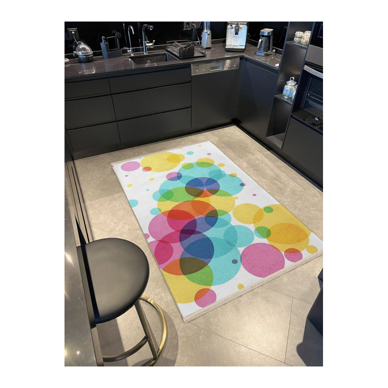 Multi Color Paint Drop Circle Shape Pattern Creative Modern Decorative Machine Washable Area Rug, Rectangle 4'7'' x 6'7''