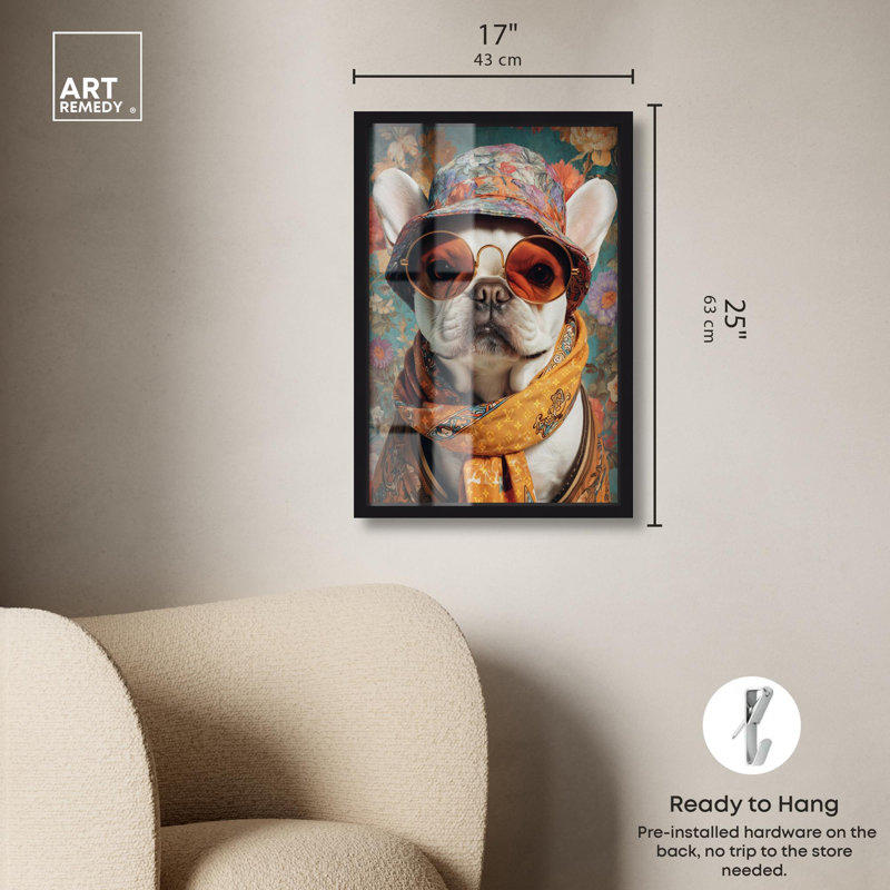 Élégant chapeau de seau Frenchie, reproduction d'art par Shadowbox par Art Remedy, Black, H 25 po x l 17 po