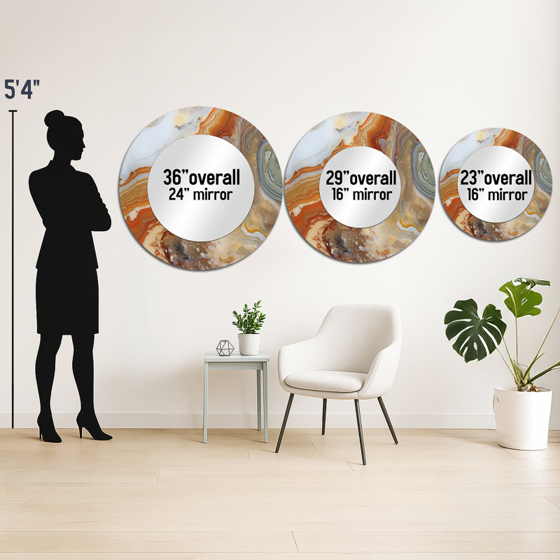 Orange Beige Aqua Symphony - Abstract Unique Wall Mirror Decor, Modern Large Round Mirror, Printed Metal Art, 29" x 29"