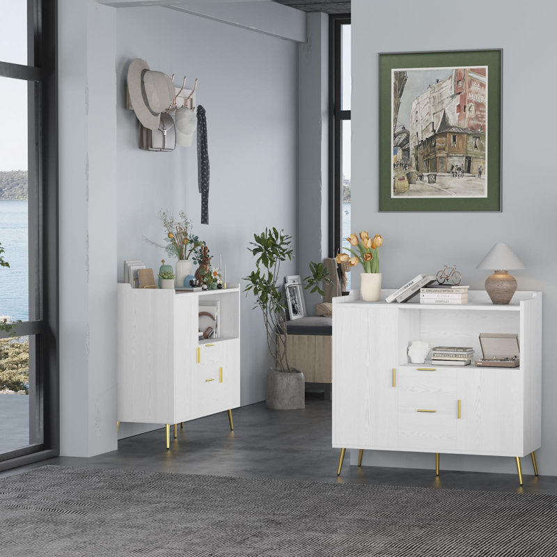 40" Sideboard Buffet Cabinet with Drawers, Shelves & Doors, Modern Coffee Bar Station, White