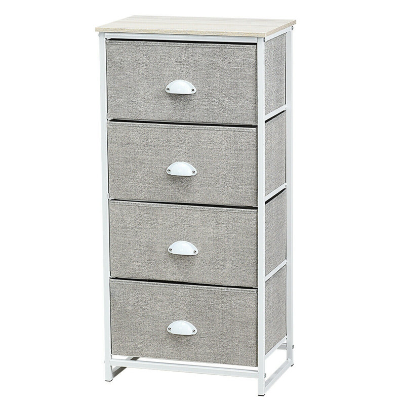 Commode de rangement 4 tiroirs Americus Tower, Blanc / gris