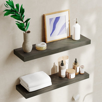 Jorgensen 2-Piece Acacia Chevron Floating Shelves