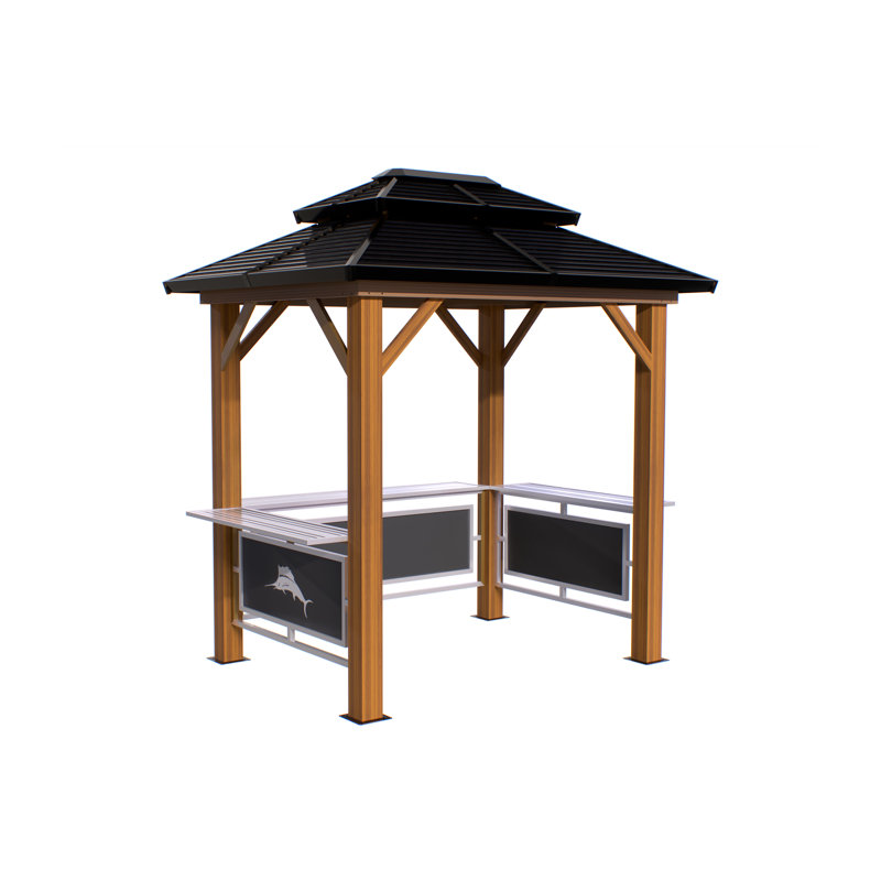 Maui 6x8 Beige Aluminum Grill Gazebo with Peaked Canopy