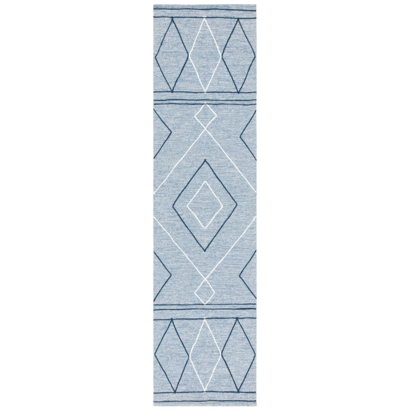 Tapis géométrique en coton tissé à la main bleu clair Irina, Tapis de couloir 2 pi 3 po x 9 pi