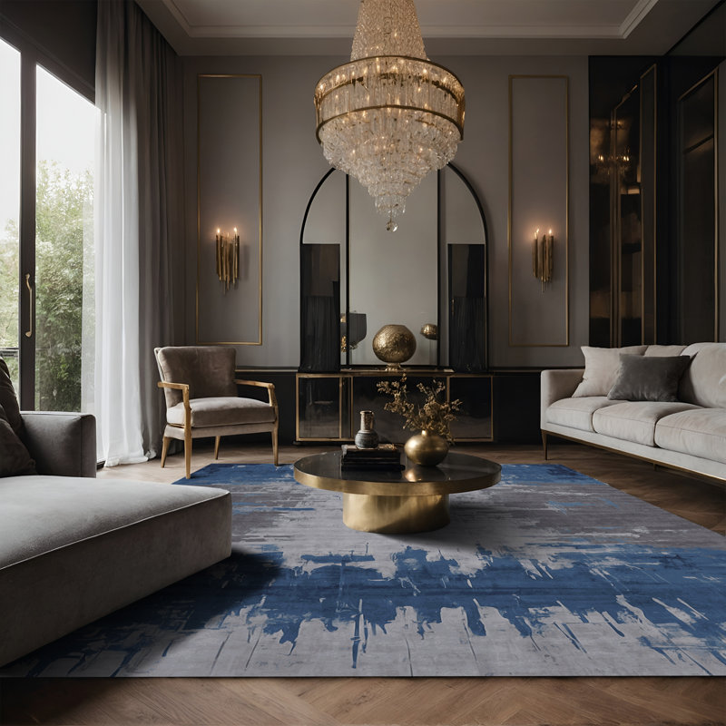 Tapis gris soyeux et moelleux, Rectangulaire 3 pi x 5 pi