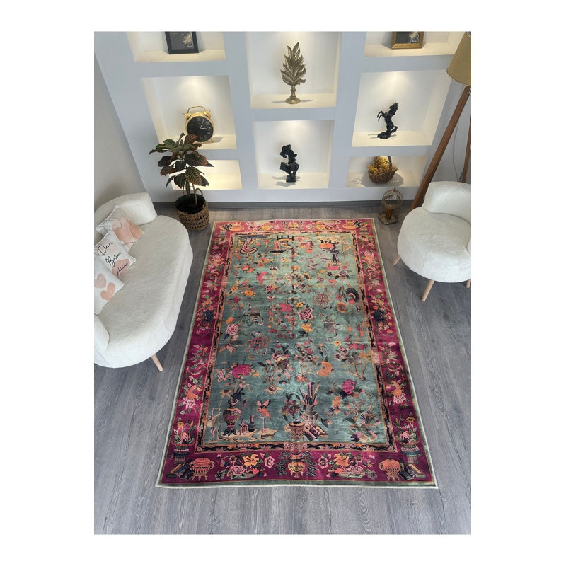 Tapis décoratif floral bleu et rose lavable à la machine, Tapis de couloir 3 pi 3 po x 9 pi 10 po