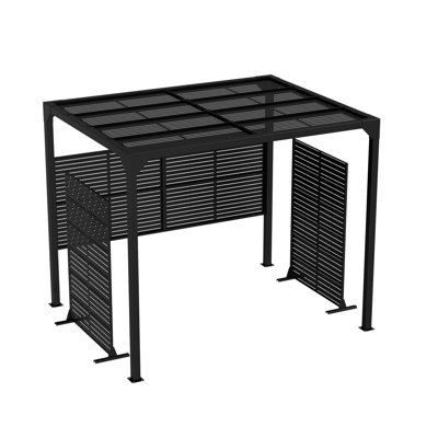 9.8'X7.9' Metal Louvered Pergola & 2 Pcs Metal Privacy Screen Fence Panel, Steel Frame Patio Pavilion For Outdoor Backyard Garden