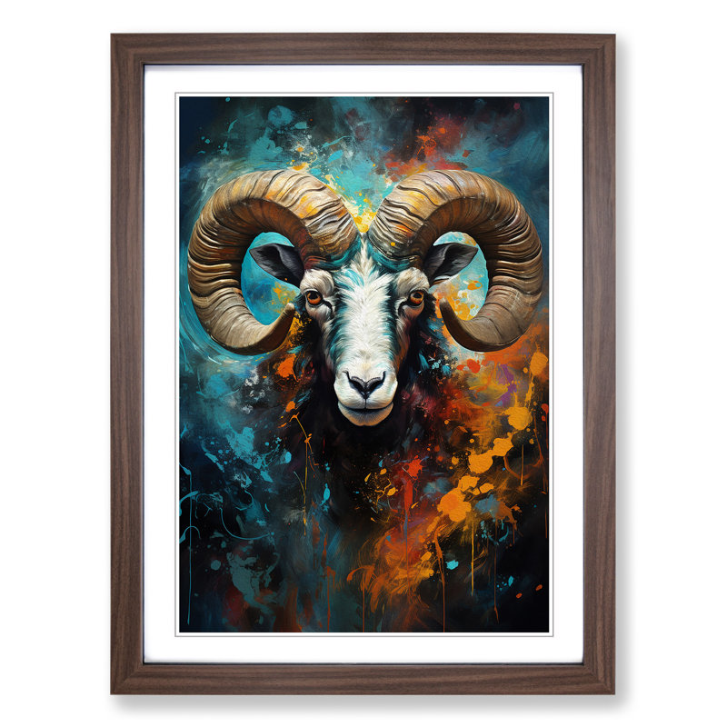 Aries Zodiac Abstract Art - Framed Print, 64cm H x 46cm W x 2cm D, Walnut Framed