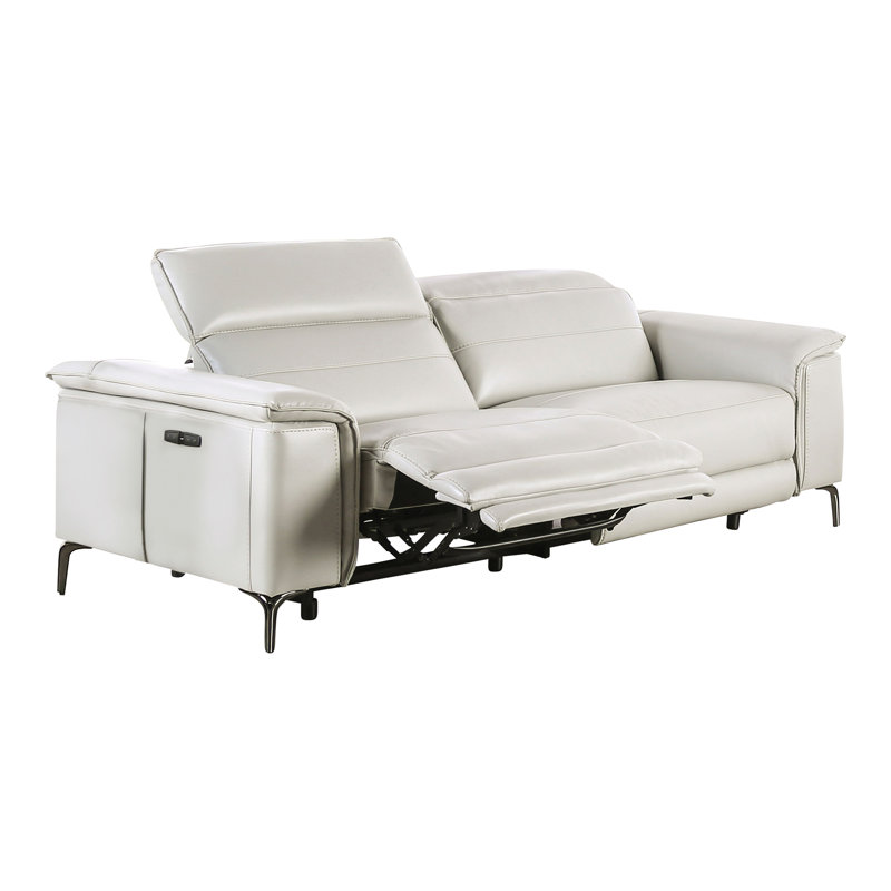 Chelita 88'' Faux Leather Power Reclining Sofa, White Faux Leather
