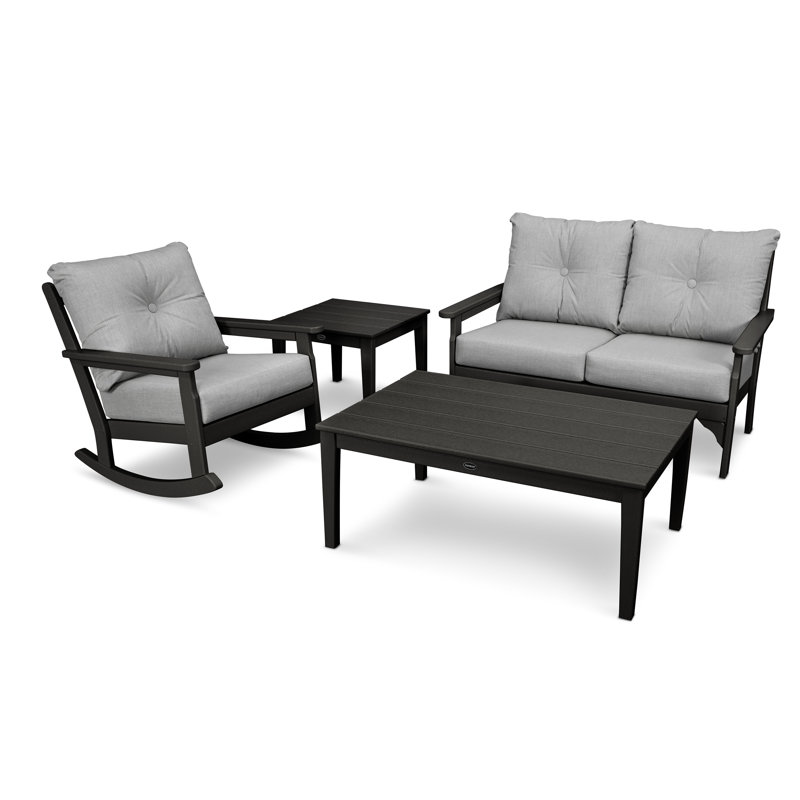 Vineyard 4-Piece Deep Seating Rocker Set, Black, Granite