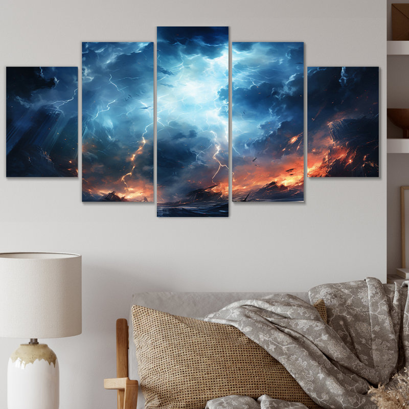 Lightning Electric Dreams - Art mural sur toile paysages - 5 panneaux
