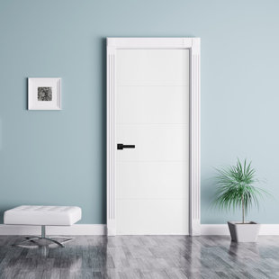 White Primed Smooth Solid Wood Core Destino Flush Flat Door Slab With Grooves