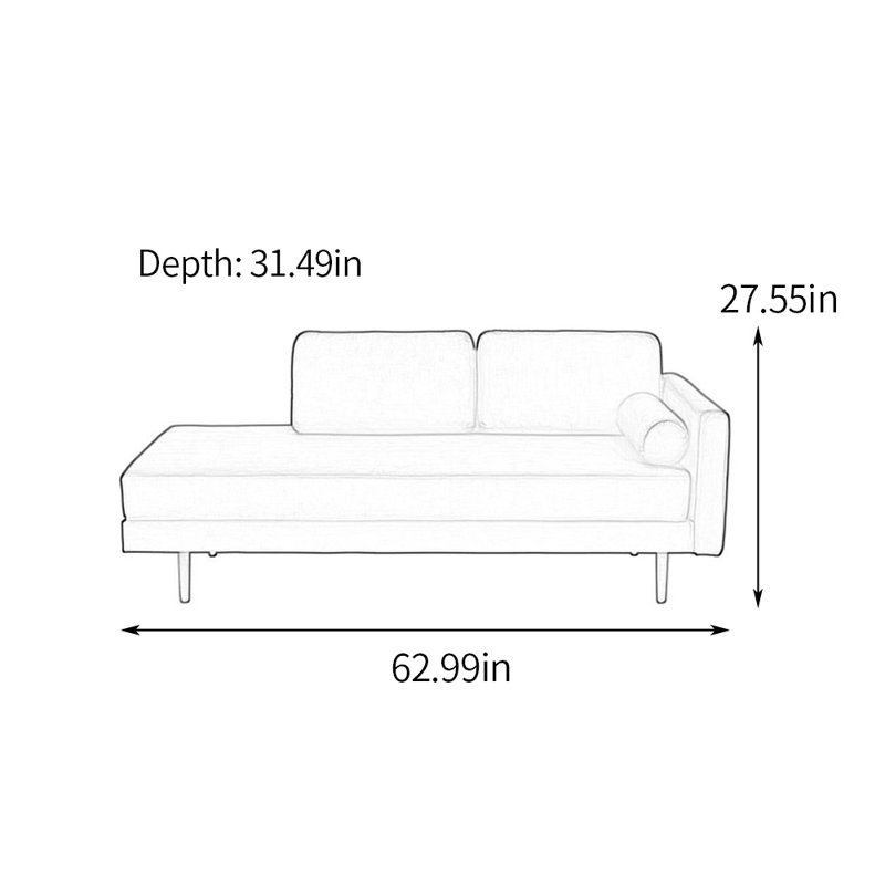 Chaise longue à coussin épais en coton et lin, Orienté à droite