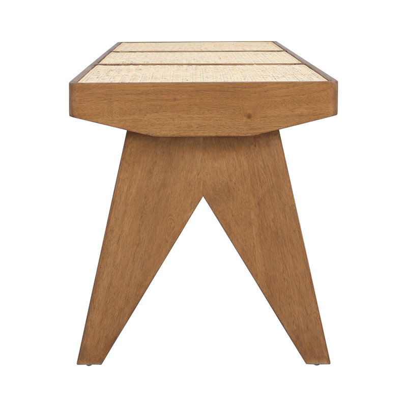 Banc en bois avec siège canne Frankie, Brun