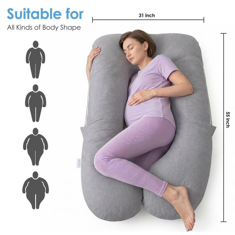  Queen Rose Pregnancy Pillow, Cooling Silky Pregnancy Pillows For Sleeping, Maternity Body Pillow For Pregnant Woman With Cooling Silk Jersey Cover, Light Grey
