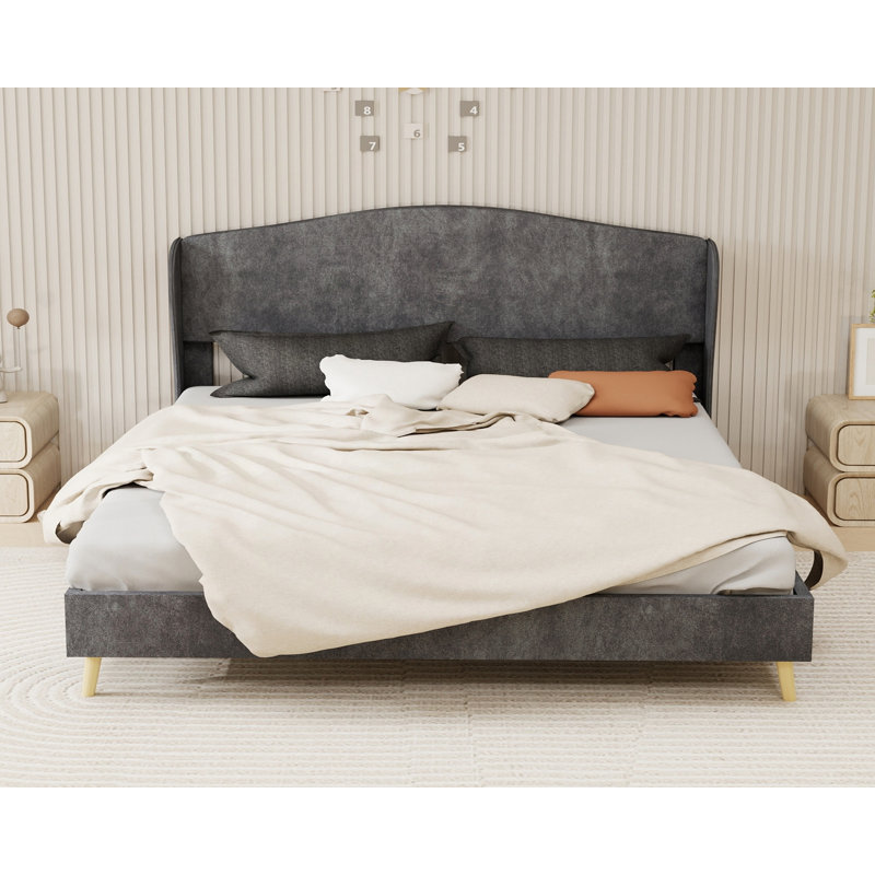 Lit luxueux rembourré en velours avec tête de lit capitonnée, cadre robuste pour le confort et le style, gris, Queen, Grey