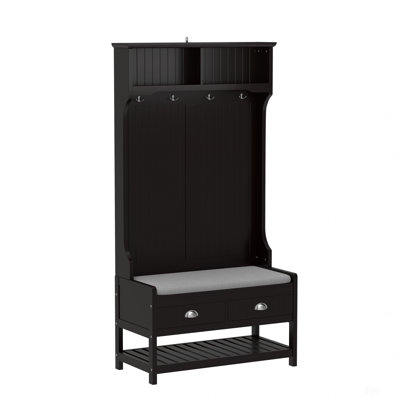 3-In-1 Hallway Hall Tree With Storage Drawers, Coat Rack, And Padded Seat Cushion For Entryway Organization