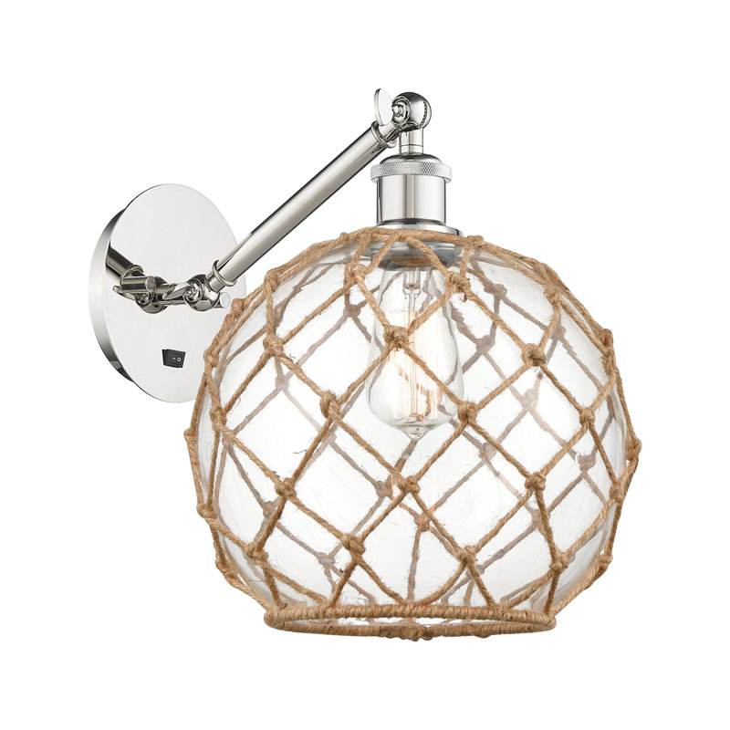 Ballston - Homburg - 1 Light Adjustable Sconce, Polished Nickel, Clear Glass with Brown Rope