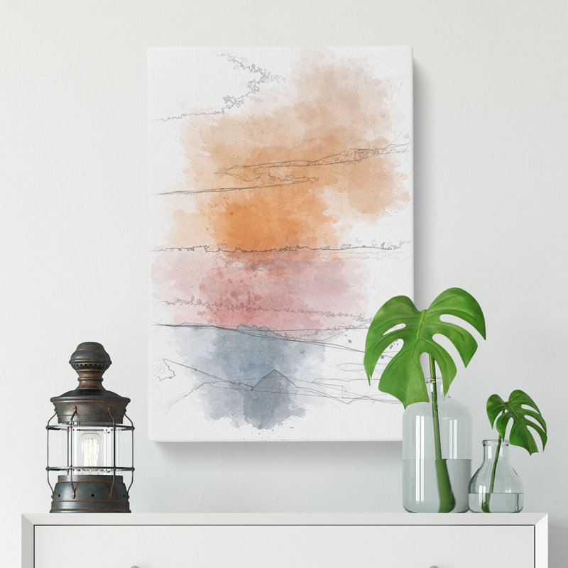 Mountain Layers Abstract - Wrapped Canvas Drawing - Wrapped Canvas, 91cm H x 60cm W x 3cm D