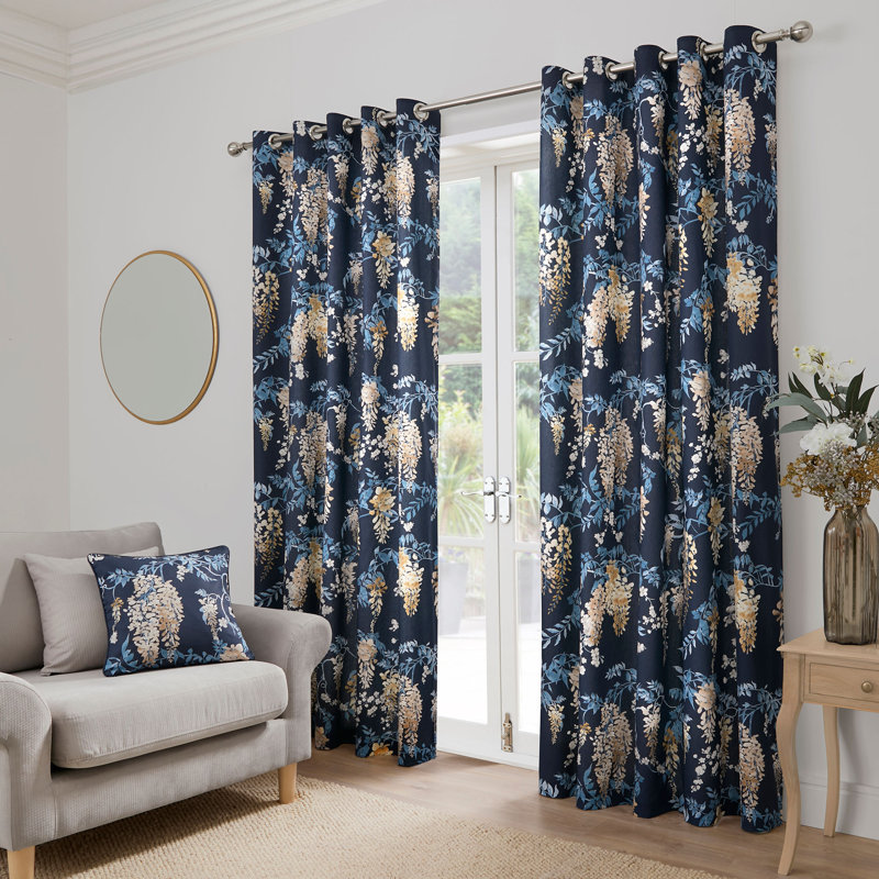 Kingsley 100% Cotton Semi Sheer Curtain Pair, Width 229 x Drop 229 cm, Navy