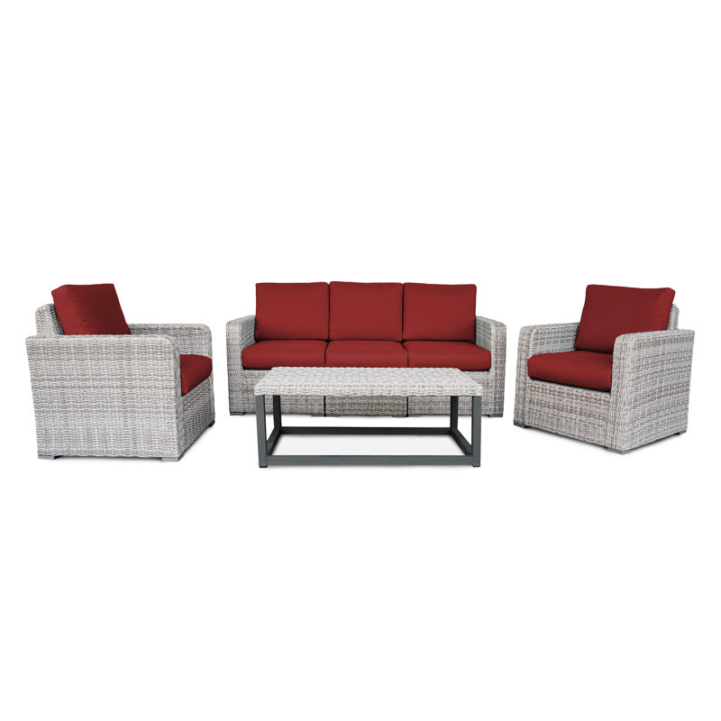 Ensemble de conversation en osier pour 5 personnes Newhaven, Rouge