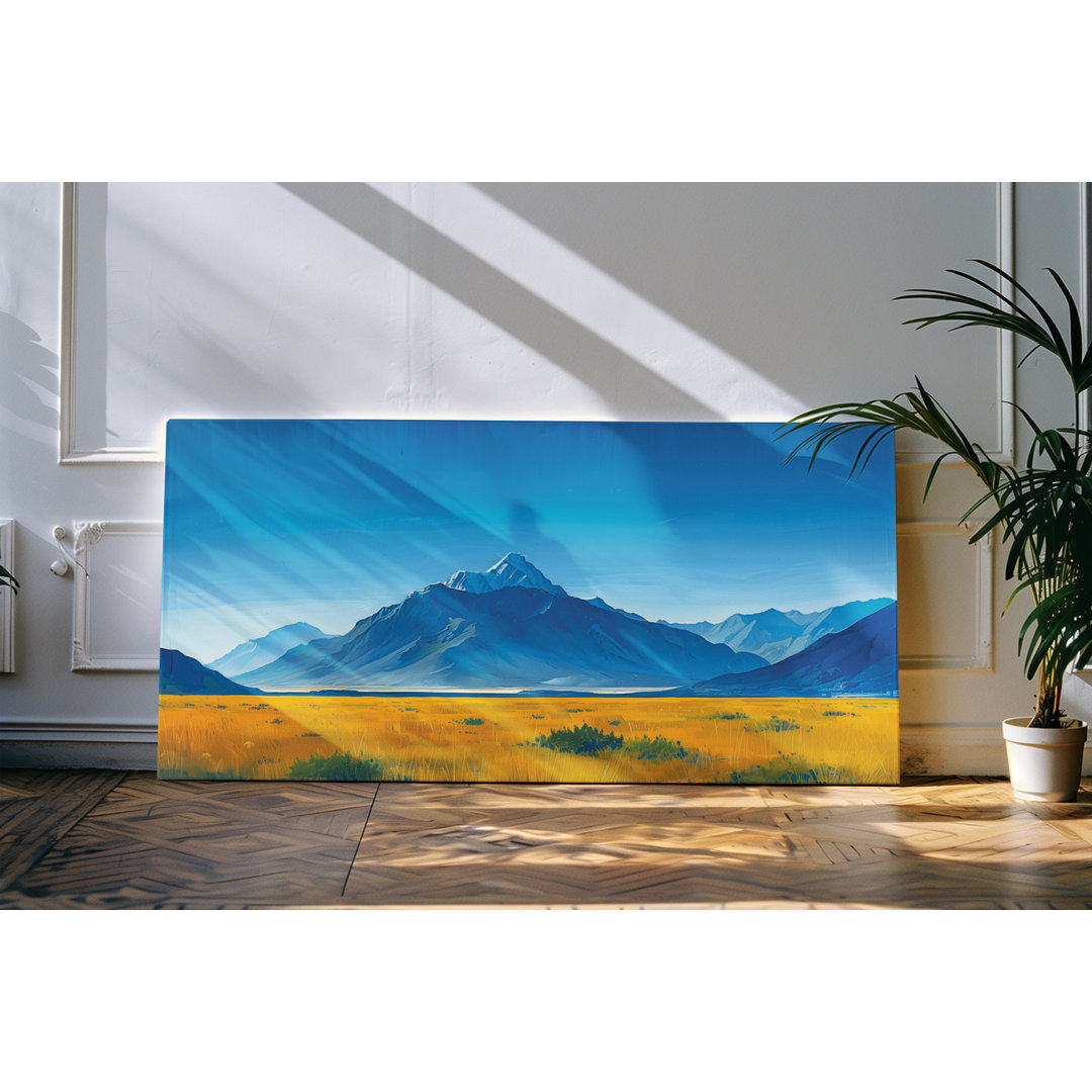 Gerahmtes Bild auf Leinwand 120x60 cm Blaue Berge