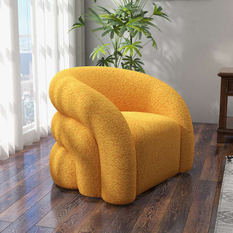 Fauteuil demi-tonneau pivotant rembourré Coyle, Velours rose, 1