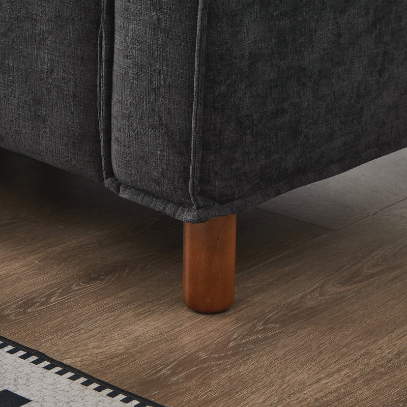Canapé modulaire en L modulaire avec repose-pieds mobile, canapé rembourré en chenille confortable, Black Fabric