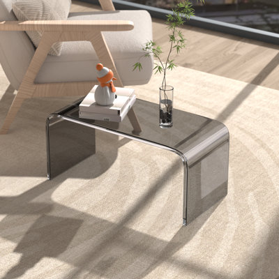 Table de bout en acrylique transparent en forme de C - petite table d'appoint moderne de 30 x 30 x 65 cm, table de chevet, table de chevet, canapé, bureau flottant pour studio, en gris transparent